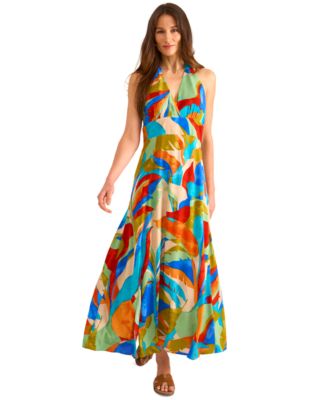 Vince Camuto - Women's Leaf-Print T-Back Empire-Waist Dress