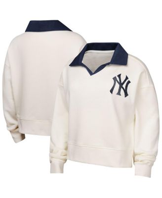 Outerstuff - Girls Youth White New York Yankees Ballpark Hit Collared V-Neck Pullover Sweatshirt