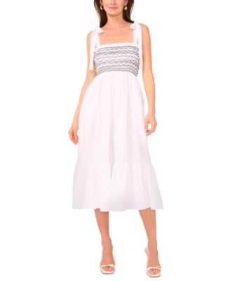 1.STATE - Women's Cotton Tie-Shoulder Smocked Midi Dress