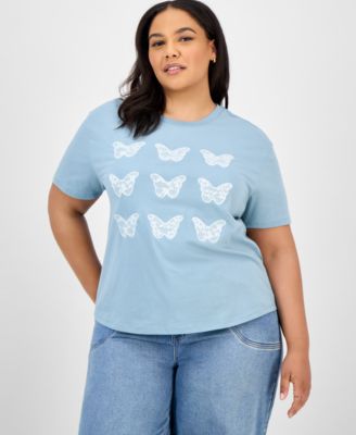 Rebellious One - Trendy Plus Size Butterfly Applique T-Shirt