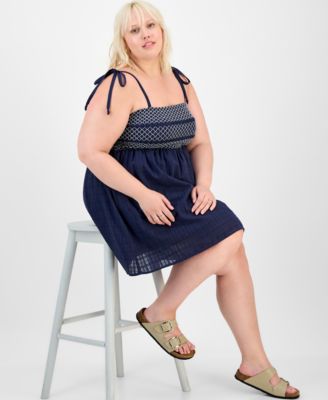 Almost Famous - Trendy Plus Two-Tone Smocked-Bust Dress