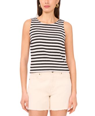 Vince Camuto - Women's Striped Crewneck Sleeveless Top
