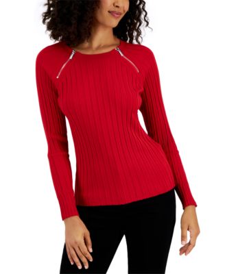 I.N.C. International Concepts - Zipper-Trim Ribbed Top