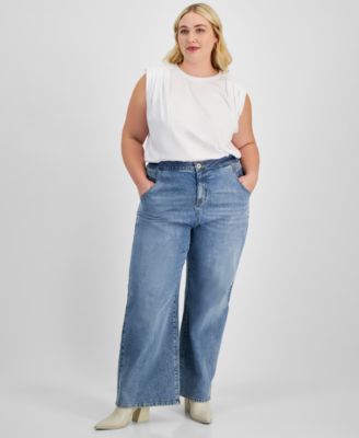 Bar III - Trendy Plus Size high-Rise Wide-Leg Light-Wash Jeans