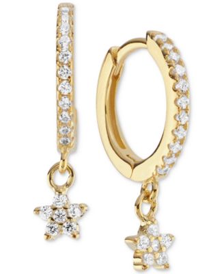 Macy's - Cubic Zirconia Star Charm Huggie Hoop Earrings (3/8 ct. t.w.) in 14k Gold over Sterling Silver