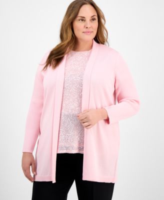 Anne Klein - Plus Size Sonoma Open-Front Long-Sleeve Cardigan