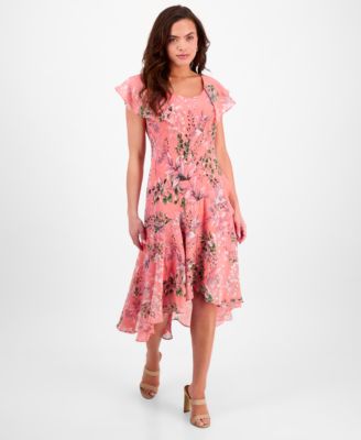 Robbie Bee - Petite Floral Flutter-Sleeve Midi Dress