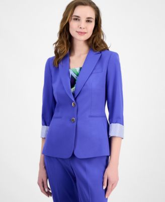 Tahari ASL - Petite Peak-Lapel Button-Front Roll-Tab Blazer