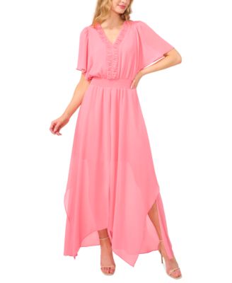CeCe - Women's Flutter-Sleeve Ruched V-Neck Dress
