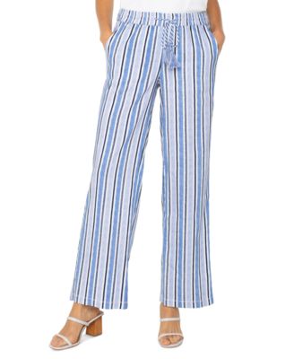 Liverpool Los Angeles - Petite Striped Drawstring-Waist Pants