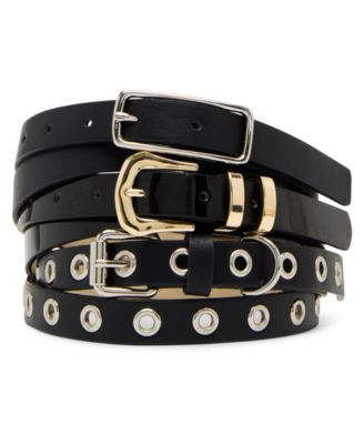 Steve Madden - Pebble Polyurethane Belt With Large Grommets + Lamby Polyurethane Belt With Elongated Rectangle Buckle + Patent Polyurethane With puffy Buckle