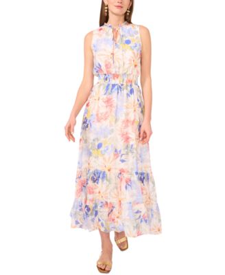Vince Camuto - Women's Floral-Print Sleeveless Tiered Maxi Dress