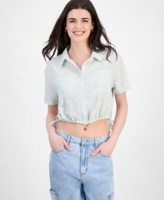 Ultra Flirt - Juniors' Cropped Stripe Side-Tie Blouse