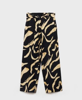 MANGO - Women's Belted Printed Straight Trousers Pants