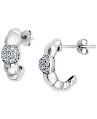 Giani Bernini - Cubic Zirconia Accent Puffy Half Hoop Earrings in Sterling Silver (also in 18k Yellow Gold over Sterling Silver)