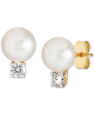 Grown With Love - Cultured Freshwater Pearl (7mm) & Lab Grown Diamond (1/3 ct. t.w.) Stud Earrings in 14k Gold