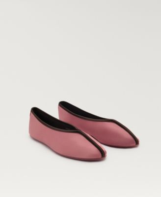MANGO - Women's Satin Contrast Piping Ballerina Shoes