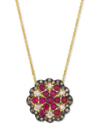 Le Vian - Passion Ruby (1/2 ct. t.w.) & Diamond (1/2 ct. t.w.) Flower Cluster Adjustable 20" Pendant Necklace in 14k Gold