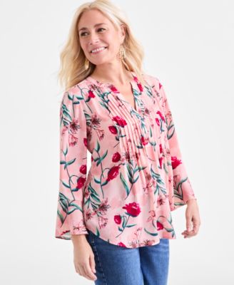 Style & Co - Women's Floral-Print Pintuck Top