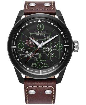 Citizen - Men's Star Wars X-Wing & TIE Fighter Brown Leather Strap Watch 45mm