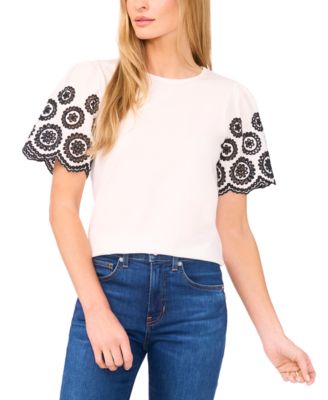 CeCe - Women's Embroidered-Sleeve Top