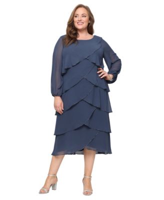 SL Fashions - Plus Size Tiered Chiffon A-Line Dress