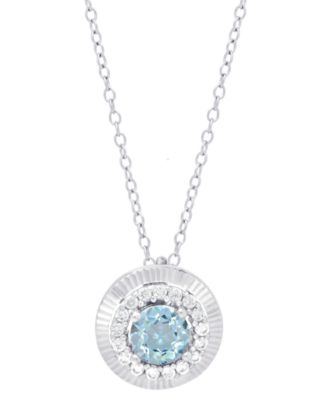 Macy's - Blue Topaz (1/2 ct. t.w.) & Lab grown White Sapphire (1/6 ct. t.w.) Halo 18" Pendant Necklace in Sterling Silver