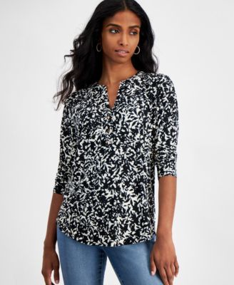 I.N.C. International Concepts - Petite Printed Split-Neckline Top