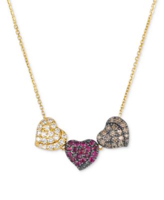 Le Vian - Passion Ruby (1/3 ct. t.w.) & Diamond (5/8 ct. t.w.) Pav&eacute; Heart Statement Necklace in 14k Yellow Gold, 17" + 2" extender