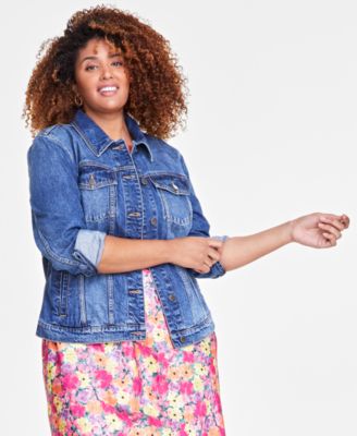 On 34th - Trendy Plus Size Light-Wash Denim Trucker Jacket