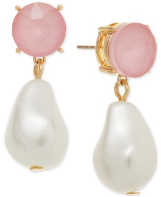On 34th - Gold-Tone Imitation Pearl Stone Drop Earrings