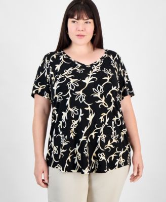JM Collection - Plus Size V-Neck Short-Sleeve Top