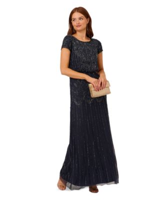 Adrianna Papell - Beaded Short-Sleeve Gown