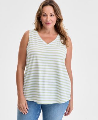 Style & Co - Plus Size V-Neck Stripe Perfect Tank Top