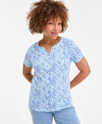 Style & Co - Petite Spring Spots Short-Sleeve Knit Henley
