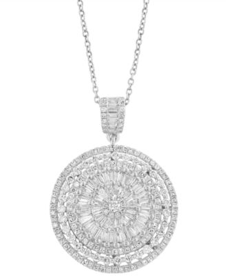 EFFY Collection - Diamond Round & Baguette Sunburst Cluster 18" Pendant Necklace (1-1/2 ct. t.w.) in 14k White Gold