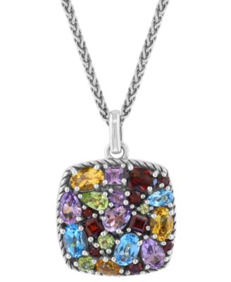 EFFY Collection - Multi-Gemstone Locket 18" Pendant Necklace (6-3/4 ct. t.w.) in Sterling Silver