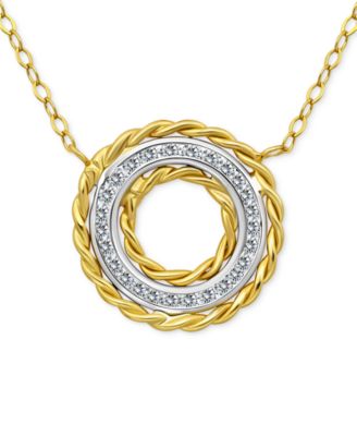 Giani Bernini - Cubic Zirconia Rope Framed Circle Pendant Necklace in Sterling Silver & 18k Gold-Plated Sterling Silver, 16" + 2" extender