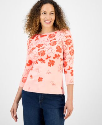 Style & Co - Petite Floral Spark Printed Pima Cotton 3/4-Sleeve Top, Exclusively at Macy's