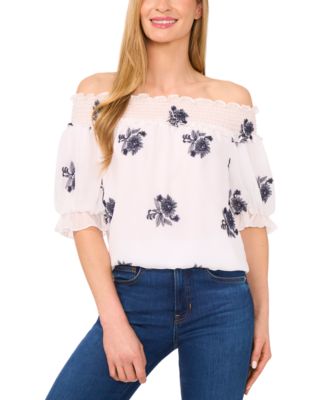 CeCe - Women's Printed Puff-Sleeve Off-The-Shoulder Blouse