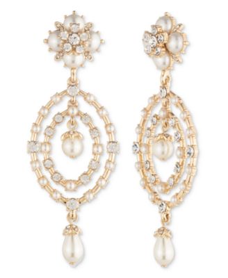 Marchesa - Gold-Tone Crystal & Imitation Pearl Orbital Drop Earrings