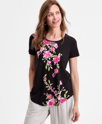 JM Collection - Petite Farrah Cascade Floral Top