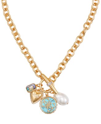GUESS - Gold-Tone Mixed Stone Multi-Charm 18" Pendant Necklace