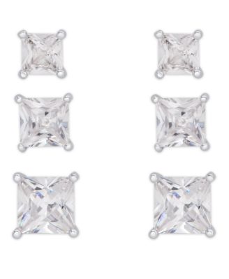 Macy's - Cubic Zirconia 3-Pc. Set Graduated Round Stud Earrings in Fine Silver Plate