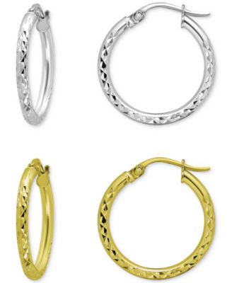 Macy's - 2-Pc. Set Textured Small Hoop Earrings in Sterling Silver & 18k Gold-Plate, 20mm