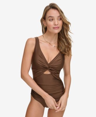 DKNY - Women's Shirred Keyhole Detail One-Piece Swimsuit