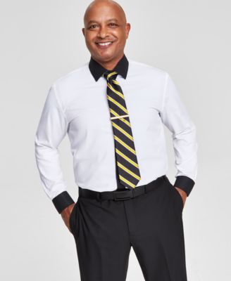 Tayion Collection - Men's Slim-Fit Black Trim Solid Dress Shirt