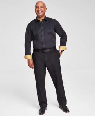Tayion Collection - Men's Slim-Fit Gold Trim Solid Dress Shirt