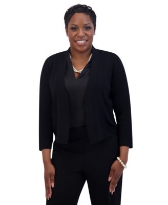 Kasper - Plus Size Collarless Open-Front Cardigan Jacket