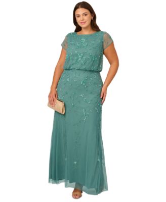 Adrianna Papell - Plus Size Sequined-Mesh Evening Gown